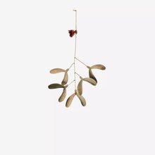 Load image into Gallery viewer, Mini Aged Brass Mistletoe Hanging Christmas Decoration

