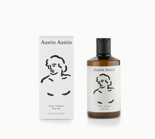 Load image into Gallery viewer, Austin Austin Artist designed packaging organic Beautiful botanical body soap, made with betaine to soothe, moisturise & protect. Top notes of orange & grapefruit. Middle notes of neroli & cardamom. Base notes of petitgrain & cedar wood.