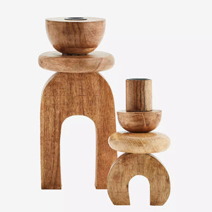 Stacked Acacia Wood Candle Holders
