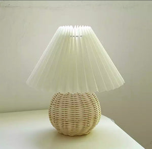 Rattan Ball Lamp with Pleated Lampshade