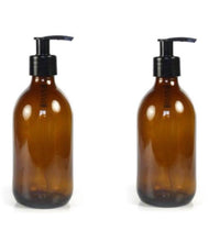 Load image into Gallery viewer, Pair of 250ml Amber Glass Apothecary Pump Bottles
