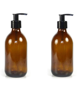 Pair of 250ml Amber Glass Apothecary Pump Bottles
