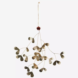 Aged Brass Mistletoe Hanging Christmas Decoration