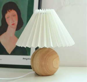 Wooden Ball Lamp with Pleated Lampshade