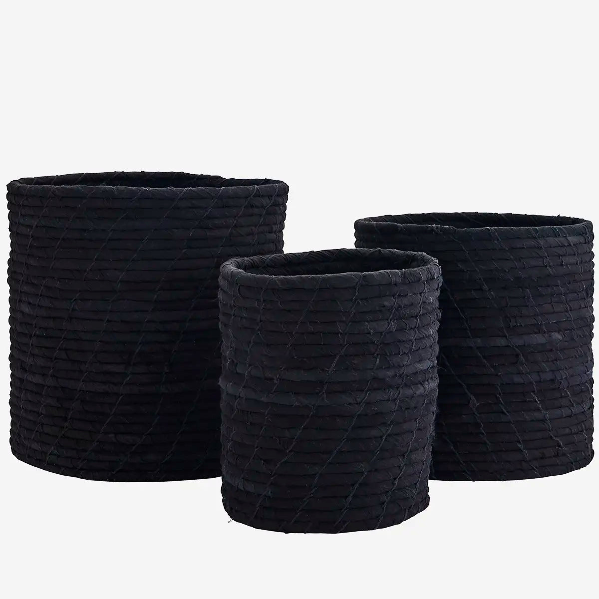 Trio of Black Cotton Baskets