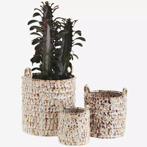 Trio of Mottled Glazed Plant Pots