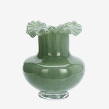 Load image into Gallery viewer, Ruffled Green Glass Vase
