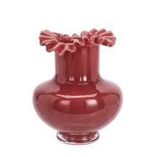 Load image into Gallery viewer, Ruffled Red Glass Vase
