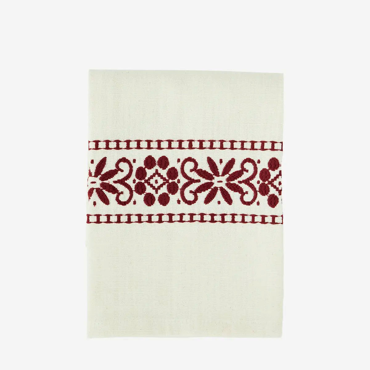 Red Embroidered Cotton Tea Towel