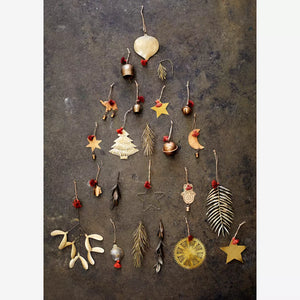 Mini Aged Brass Mistletoe Hanging Christmas Decoration