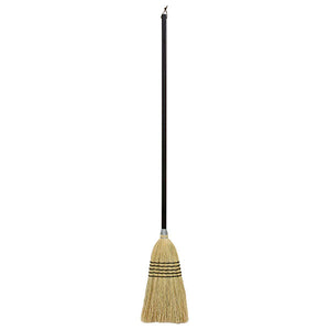 bamboo sorghum long handled handle broom in natural straw woven with black & a black handle & hanging loop for cleaning, dusting & sweeping 