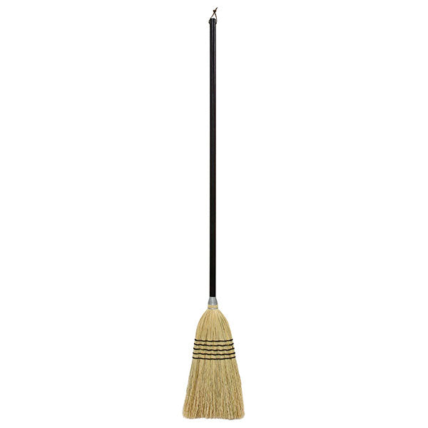 bamboo sorghum long handled handle broom in natural straw woven with black & a black handle & hanging loop for cleaning, dusting & sweeping 