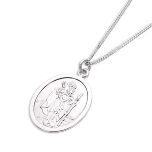 Oval Sterling Silver St Christopher on Rope Chain