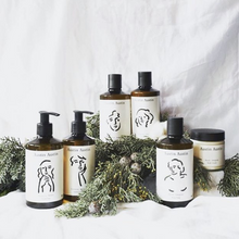 Load image into Gallery viewer, Certified Organic gift set for AUSTIN AUSTIN lovers comprising palmarosa &amp; vetiver hand soap &amp; hand cream, neroli &amp; petitgrain body soap &amp; body cream, bergamot &amp; juniper shampoo &amp; conditioner artist drawn illustrated packaging christmas gift 
