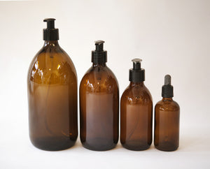 Pair of 500ml Amber Glass Apothecary Pump-Top Bottles