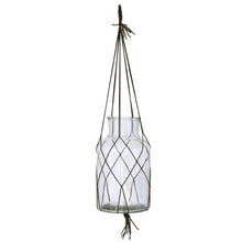 Load image into Gallery viewer, Glass Planter With Macrame Leather Hanging
