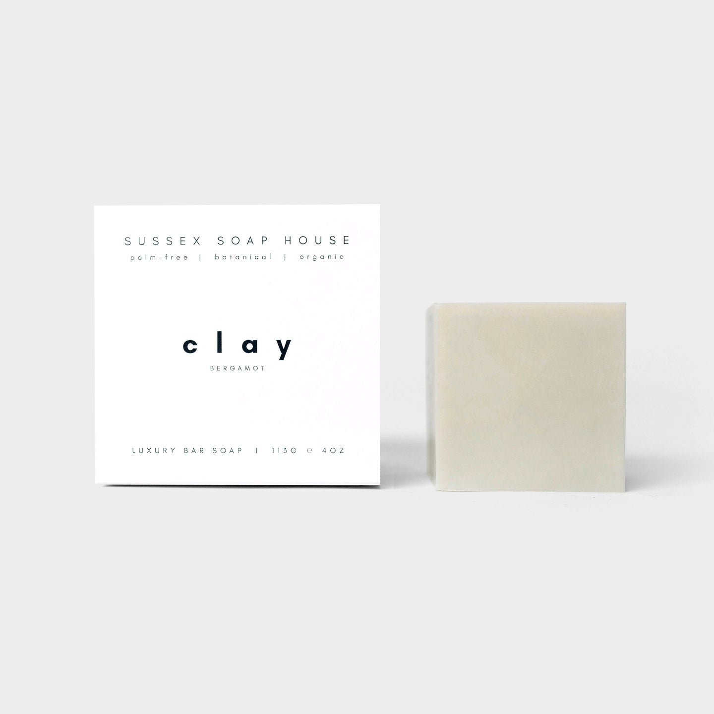 SUSSEX SOAP HOUSE Formulated with mineral-rich clays, nourishing organic plant oils & a cleansing citrus blend of bergamot, lemon, & rosemary essential oils, our gently exfoliating clay bar draws impurities, tones & clarifies the skin with a fresh and fragrant lather cube