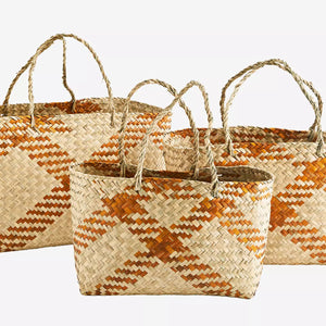 Large Check Woven Seagrass Bag