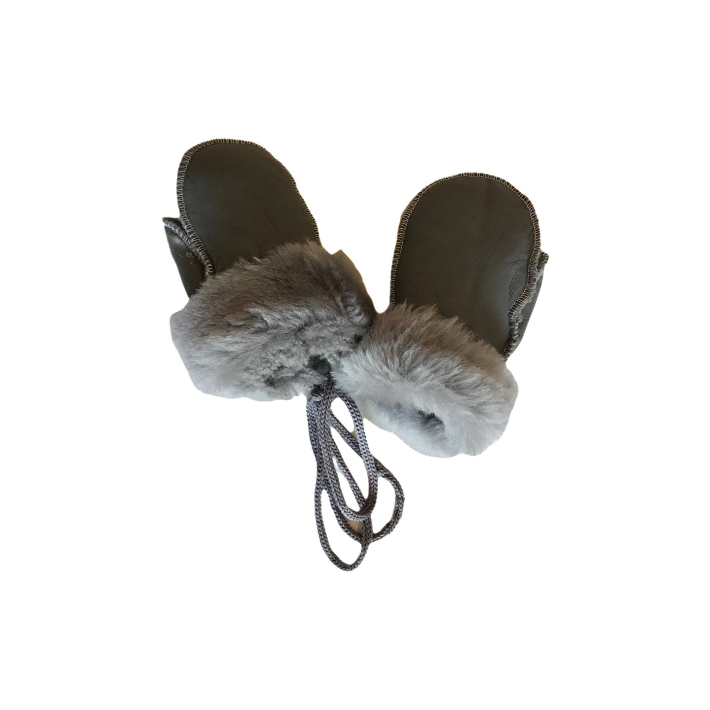 Childrens Sheepskin & Suede Mittens on String