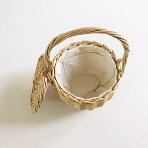 Wicker Bucket Basket Bag with Lid