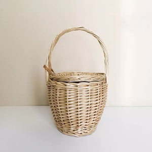 Wicker Bucket Basket Bag with Lid