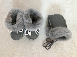 Childrens Sheepskin & Suede Mittens on String