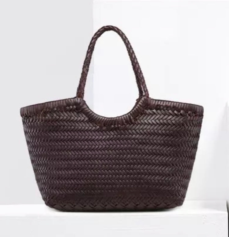 Handwoven Brown Leather Shoulder Bag
