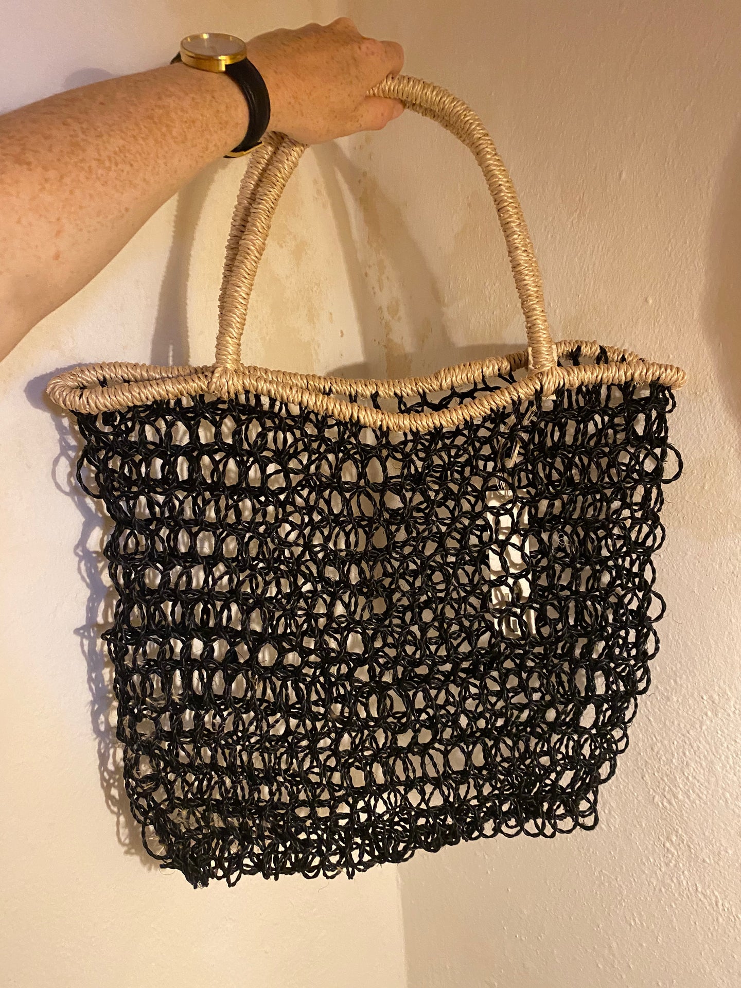 Black with Natural Brimer Macrame Abaca Bag