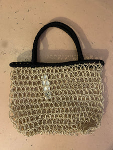 Natural with Black Brimer Macrame Abaca Bag