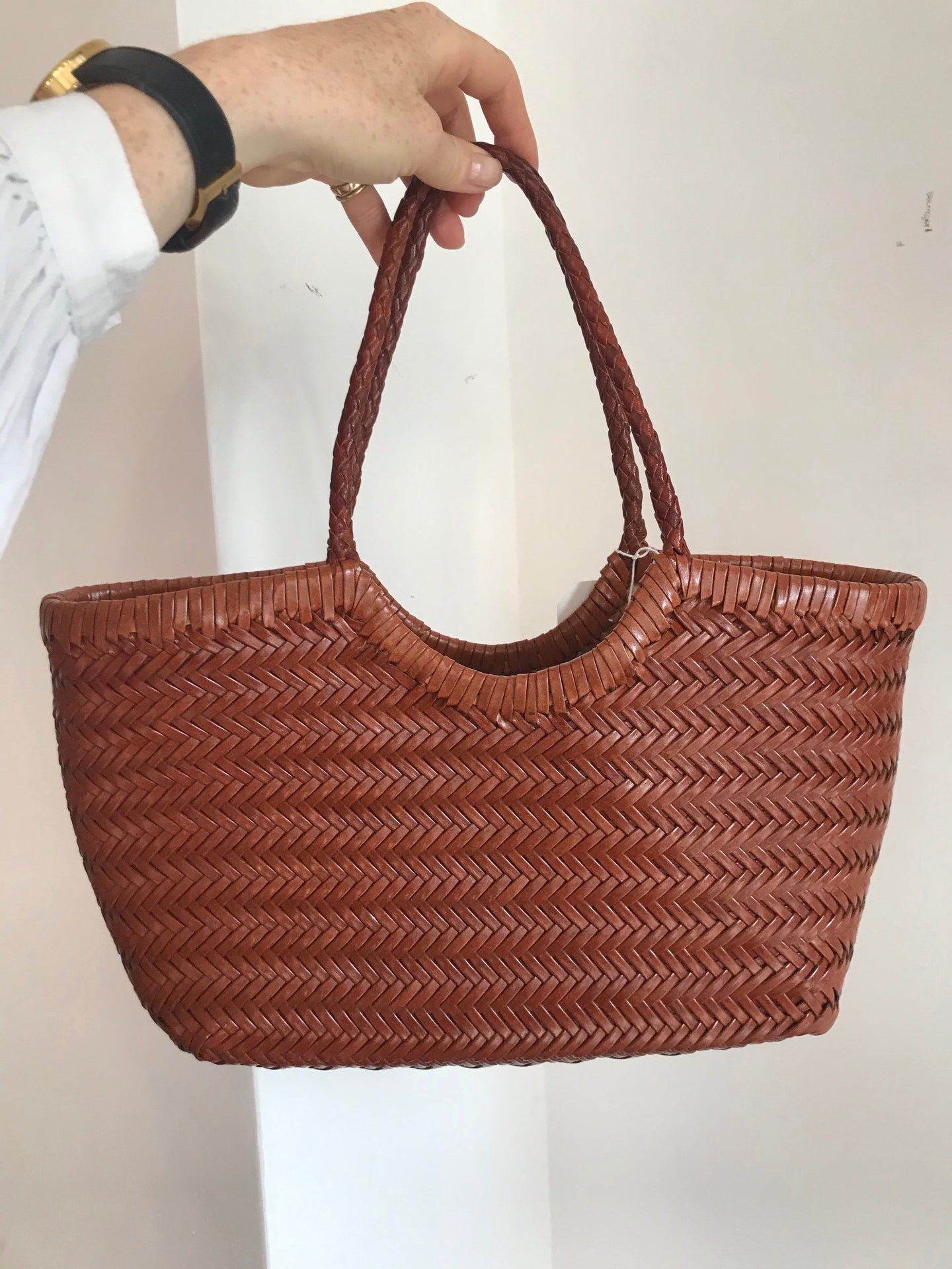 Handwoven Tan Leather Shoulder Bag