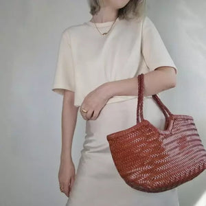 Handwoven Tan Leather Shoulder Bag