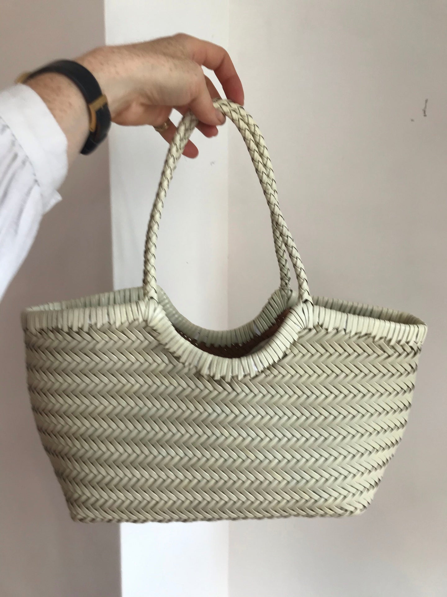 Handwoven White Leather Shoulder Bag