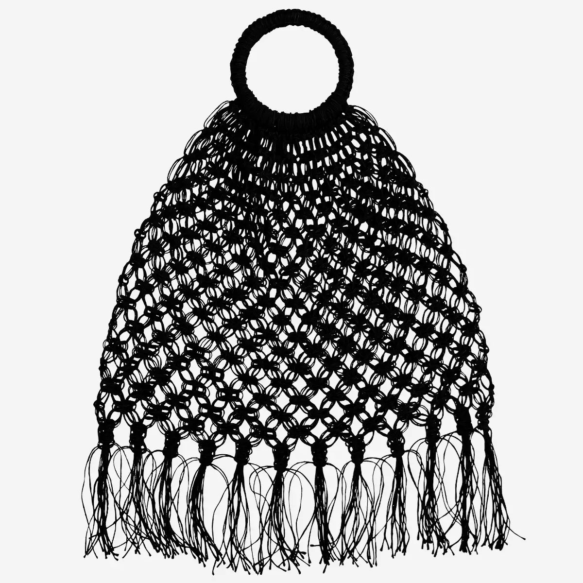 Black Jute Macrame Fringe Bag