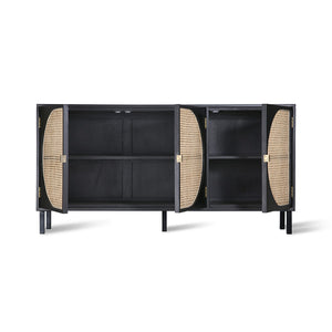 Black Cane Webbing Sideboard Cabinet