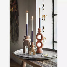 Load image into Gallery viewer, Stacked Acacia Wood Candle Holders
