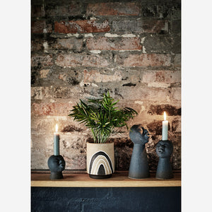 Sand Glazed Plant Pot with Monochrome Illustration