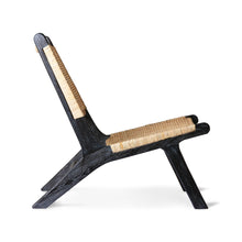 Load image into Gallery viewer, Black Teak &amp; Cane Webbing Cord Lounge Chair
