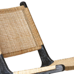 Black Teak & Cane Webbing Cord Lounge Chair