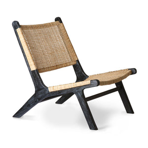 Black Teak & Cane Webbing Cord Lounge Chair